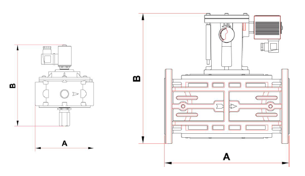 Габаритные размеры - M16/RM N.C. Нормально закрытые газовые клапаны с индикатором положения Ручной взвод