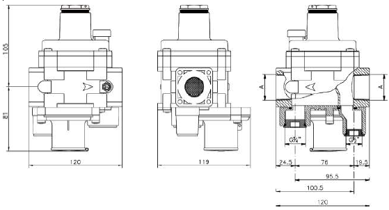 Габаритные размеры - FRG2/MB Комбинированные регуляторы давления газа компактного исполнения